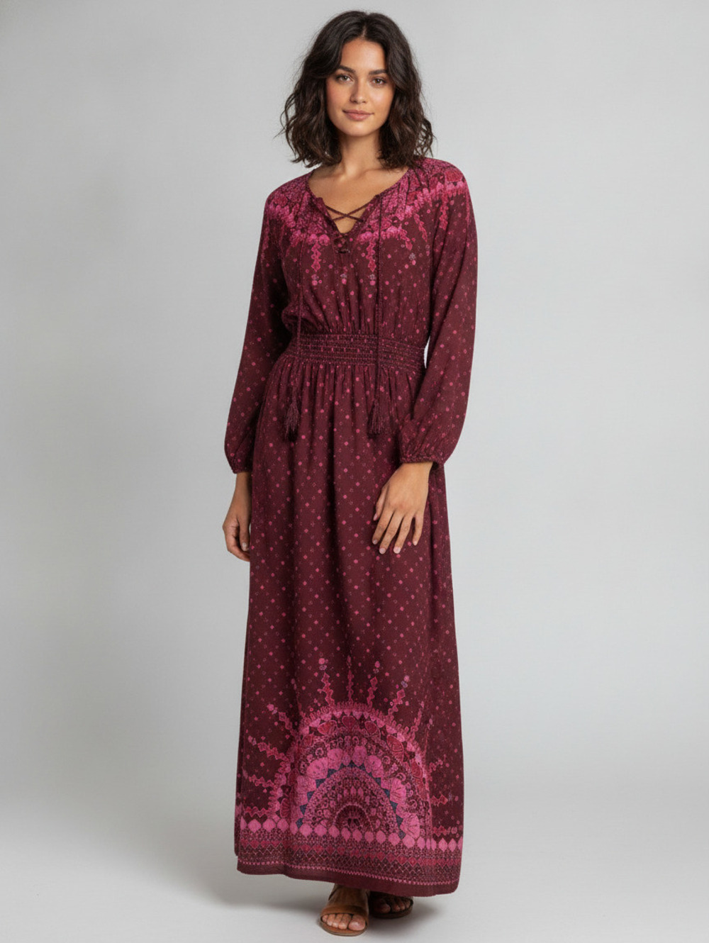 Chelsea & Violet Brown Pink Maxi Dress XS